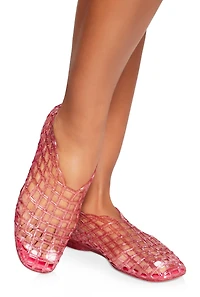 Womens Laser Cut Round Toe Jelly Sandals, Pink,