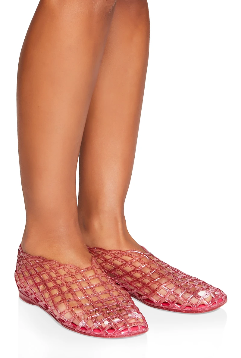 Womens Laser Cut Round Toe Jelly Sandals, Pink,