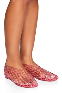 Womens Laser Cut Round Toe Jelly Sandals, Pink,