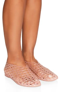 Womens Cut Out Jelly Flats, Pink, Size 6