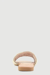 Womens Faux Pearl Band Slide Sandals, Beige, Size 10