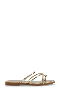 Womens Metallic Toe Loop Strappy Slide Sandals, Gold, Size 11