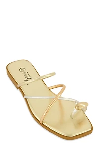 Metallic Toe Loop Strappy Slide Sandals