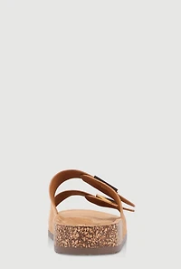 Womens Double Geometric Band Footbed Sandals, Beige,