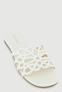 Faux Leather Geometric Band Detail Slide Sandals