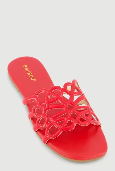 Faux Leather Geometric Band Detail Slide Sandals