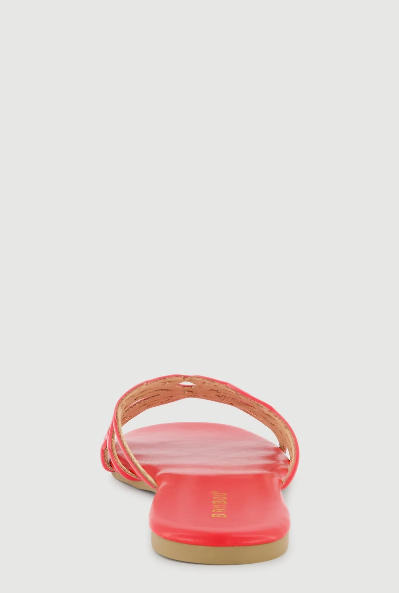 Faux Leather Geometric Band Detail Slide Sandals