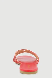 Faux Leather Geometric Band Detail Slide Sandals