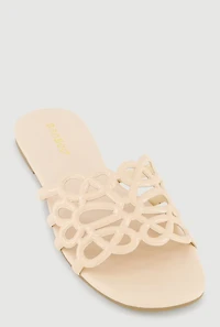 Faux Leather Geometric Band Detail Slide Sandals