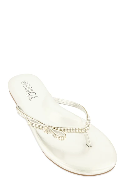 Rhinestone Bow Studded Thong Sandals