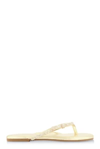 Womens Rhinestone Bow Studded Thong Sandals, Gold, Size 10