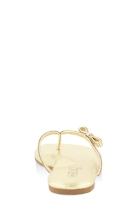 Womens Rhinestone Bow Studded Thong Sandals, Gold, Size 10