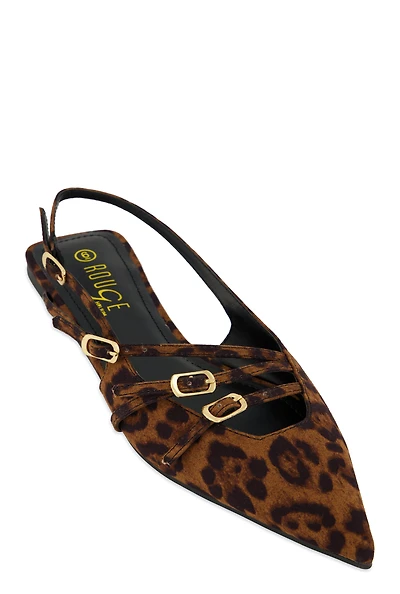 Womens Slingback Buckle Flats, Brown, Size 9