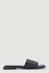 Metallic Rhinestone Pendant Single Band Open Toe Sandals