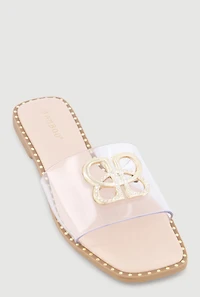 Metallic Rhinestone Pendant Single Band Open Toe Sandals