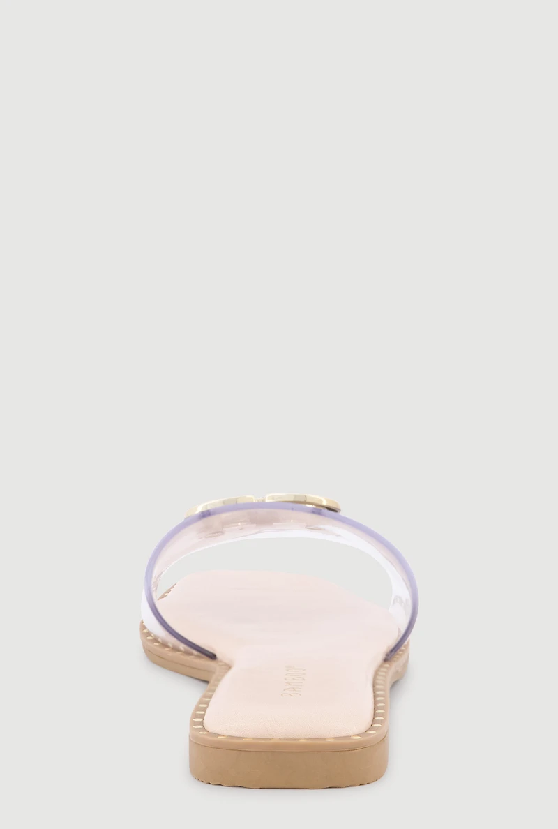 Metallic Rhinestone Pendant Single Band Open Toe Sandals