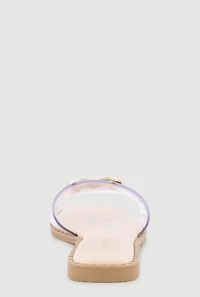 Metallic Rhinestone Pendant Single Band Open Toe Sandals