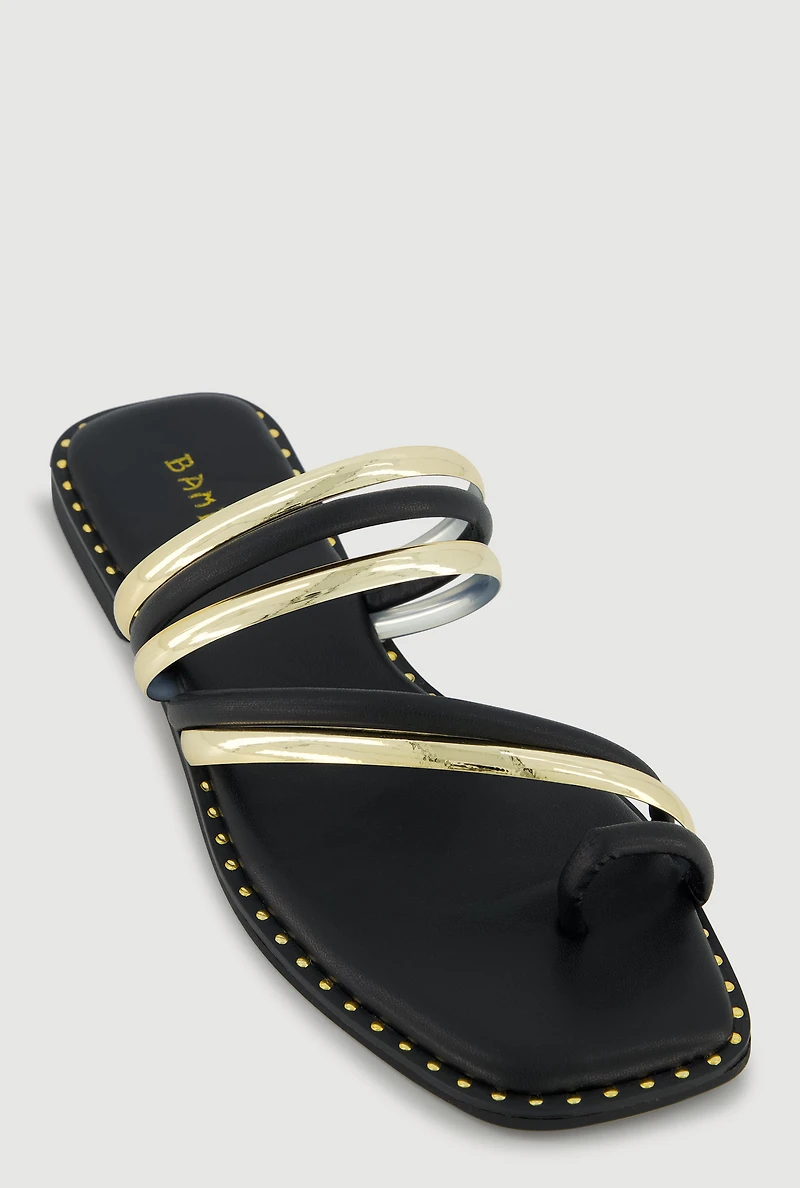 Metallic Asymmetrical Strappy Toe Loop Sandals