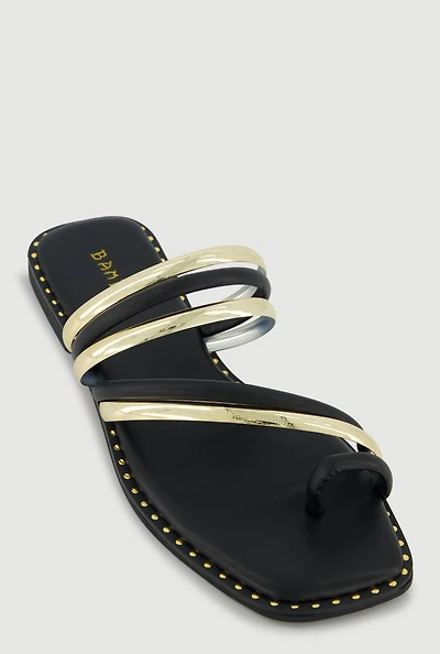 Metallic Asymmetrical Strappy Toe Loop Sandals