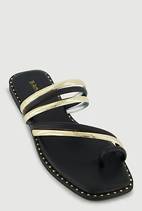 Metallic Asymmetrical Strappy Toe Loop Sandals