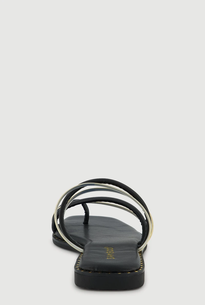 Metallic Asymmetrical Strappy Toe Loop Sandals