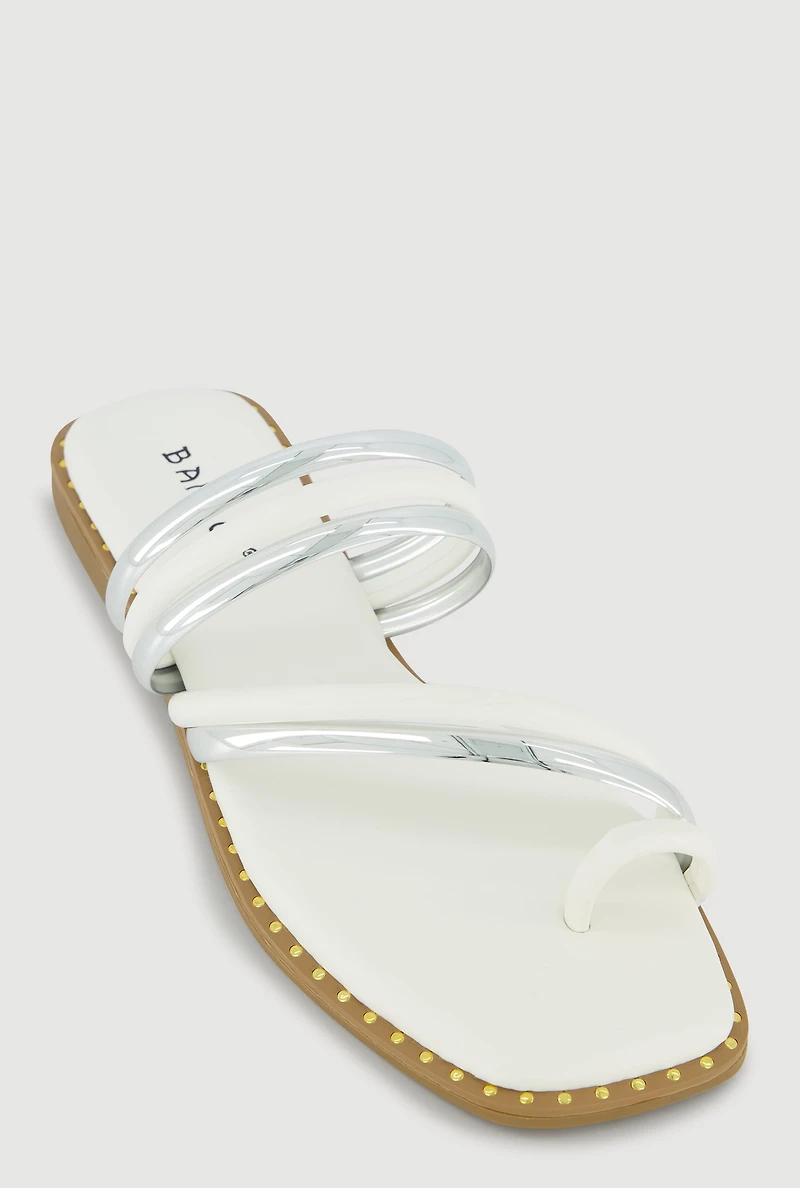 Metallic Asymmetrical Strappy Toe Loop Sandals