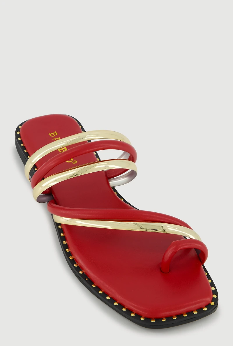 Metallic Asymmetrical Strappy Toe Loop Sandals