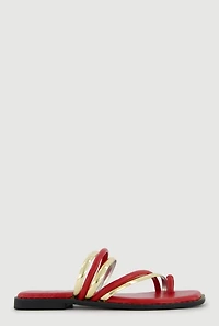 Metallic Asymmetrical Strappy Toe Loop Sandals