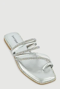 Asymmetrical Metallic Rhinestone Strappy Toe Loop Sandals