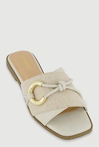 Metallic Ring Knot Detail Open Toe Slide Sandals