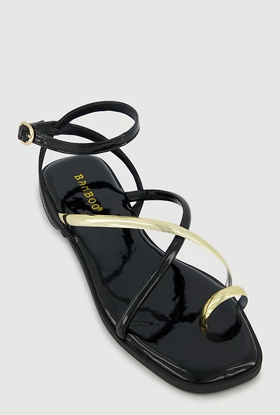 Metallic Strappy Toe Loop Sandals