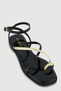 Metallic Strappy Toe Loop Sandals