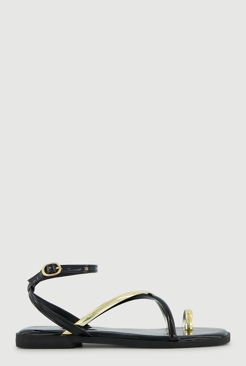 Metallic Strappy Toe Loop Sandals