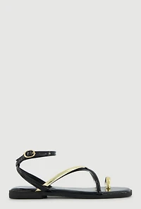 Metallic Strappy Toe Loop Sandals