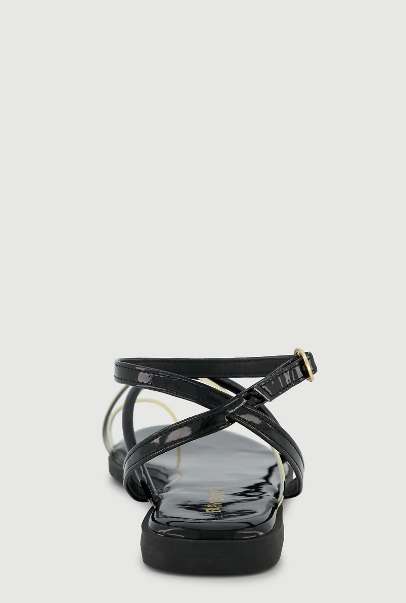 Metallic Strappy Toe Loop Sandals