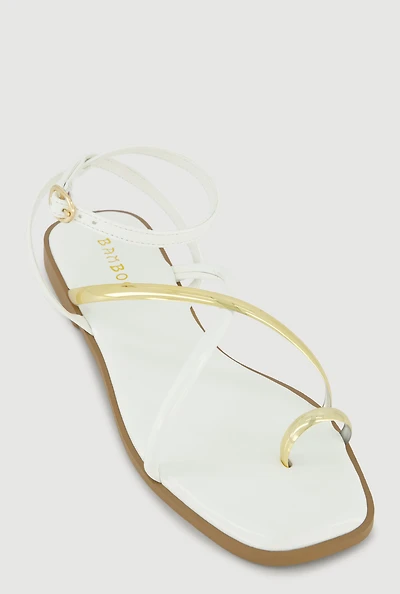 Metallic Strappy Toe Loop Sandals