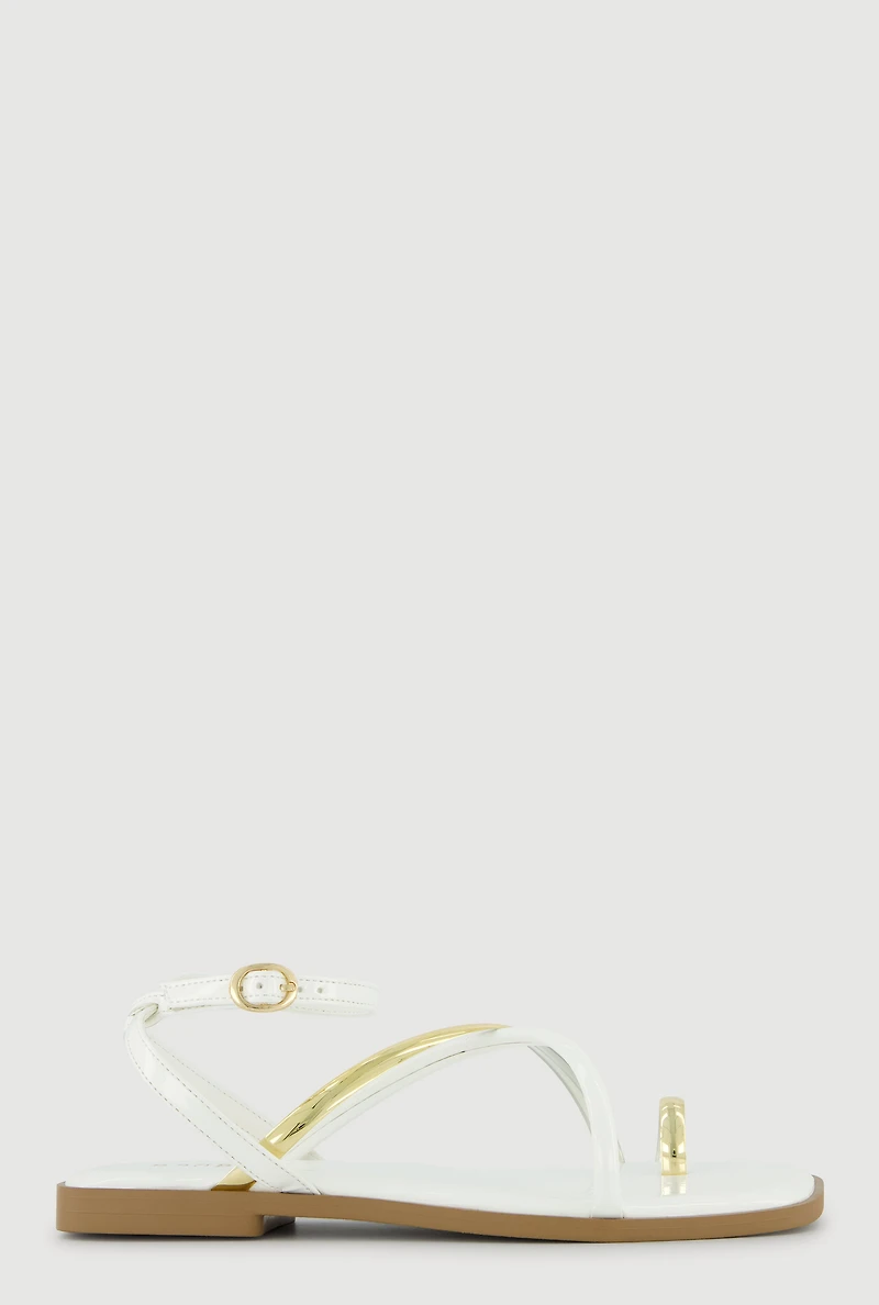 Metallic Strappy Toe Loop Sandals