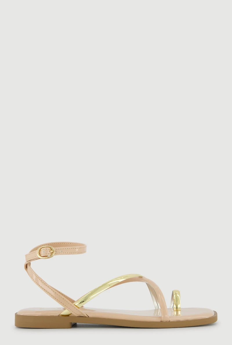 Metallic Strappy Toe Loop Sandals