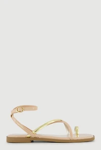 Metallic Strappy Toe Loop Sandals