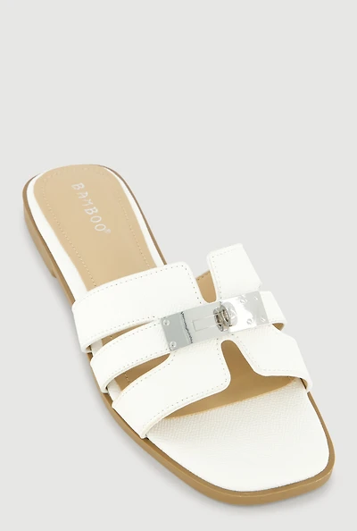 Metallic Pendant Cut Out Band Slide Sandals