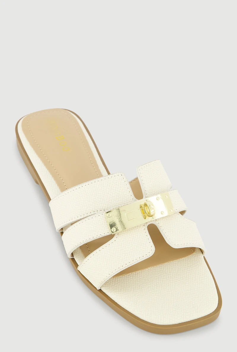 Metallic Pendant Cut Out Band Slide Sandals