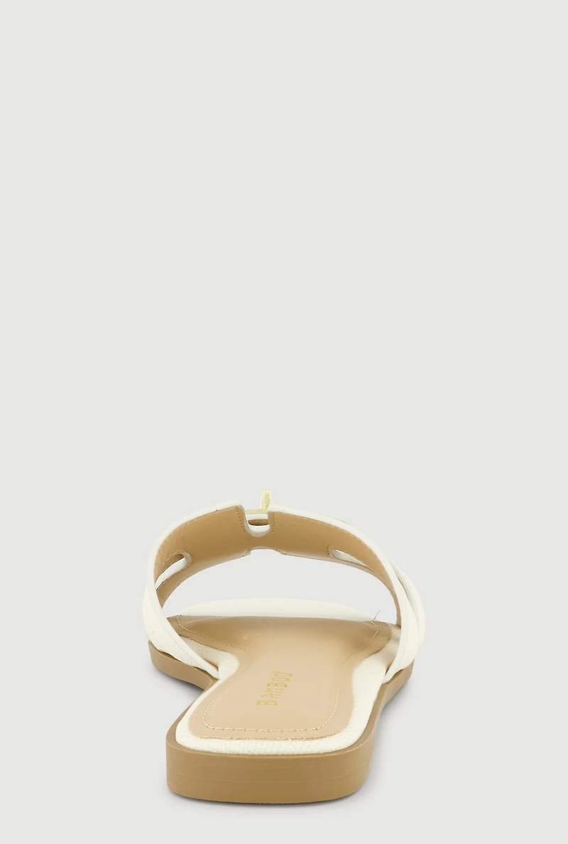 Metallic Pendant Cut Out Band Slide Sandals
