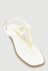 Metallic Loop Pendant Ankle Strap Thong Sandals