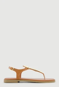 Metallic Loop Pendant Ankle Strap Thong Sandals