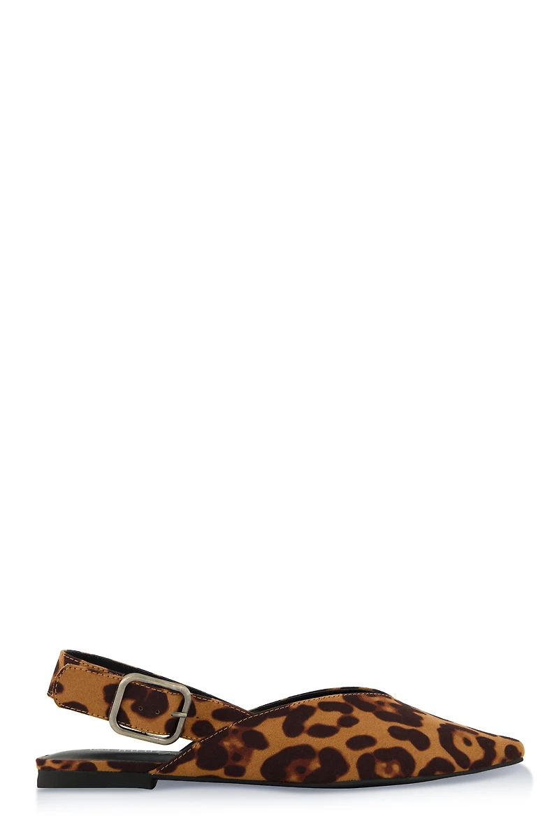 Womens Buckle Slingback Flats, Brown, Size 6