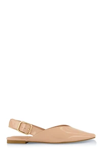 Womens Buckle Slingback Flats, Beige, Size 6.5