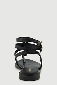 Charm Detail Double Ankle Strap Thong Sandals