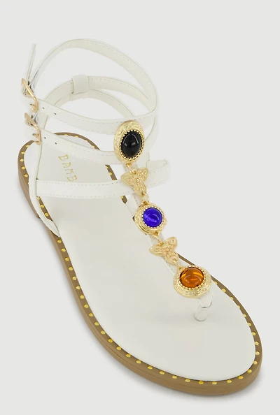 Charm Detail Double Ankle Strap Thong Sandals