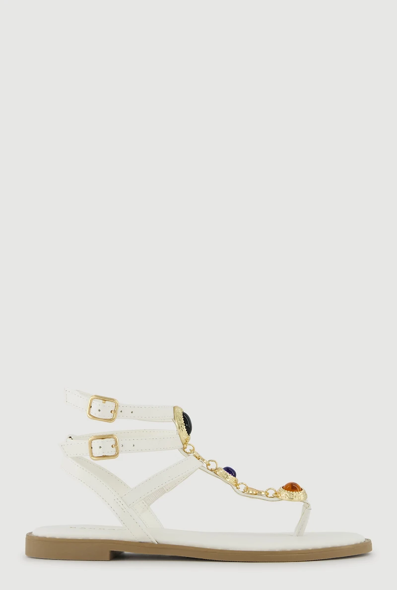 Charm Detail Double Ankle Strap Thong Sandals