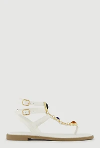 Charm Detail Double Ankle Strap Thong Sandals
